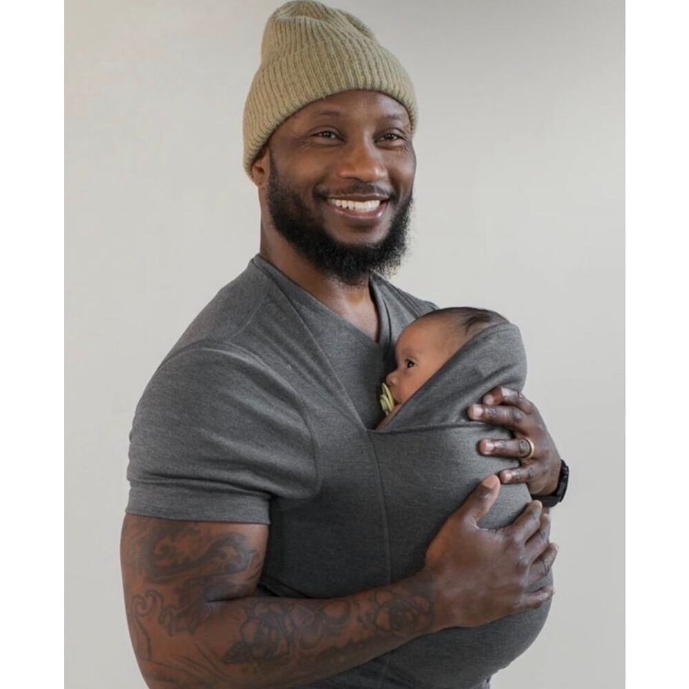 NWT Lalabu Grey Baby Carry Dad Shirt Short Sleeve Large